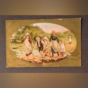 1910 Follow My Leader Children Playing Postcard Post Card Antique Ben Franklin